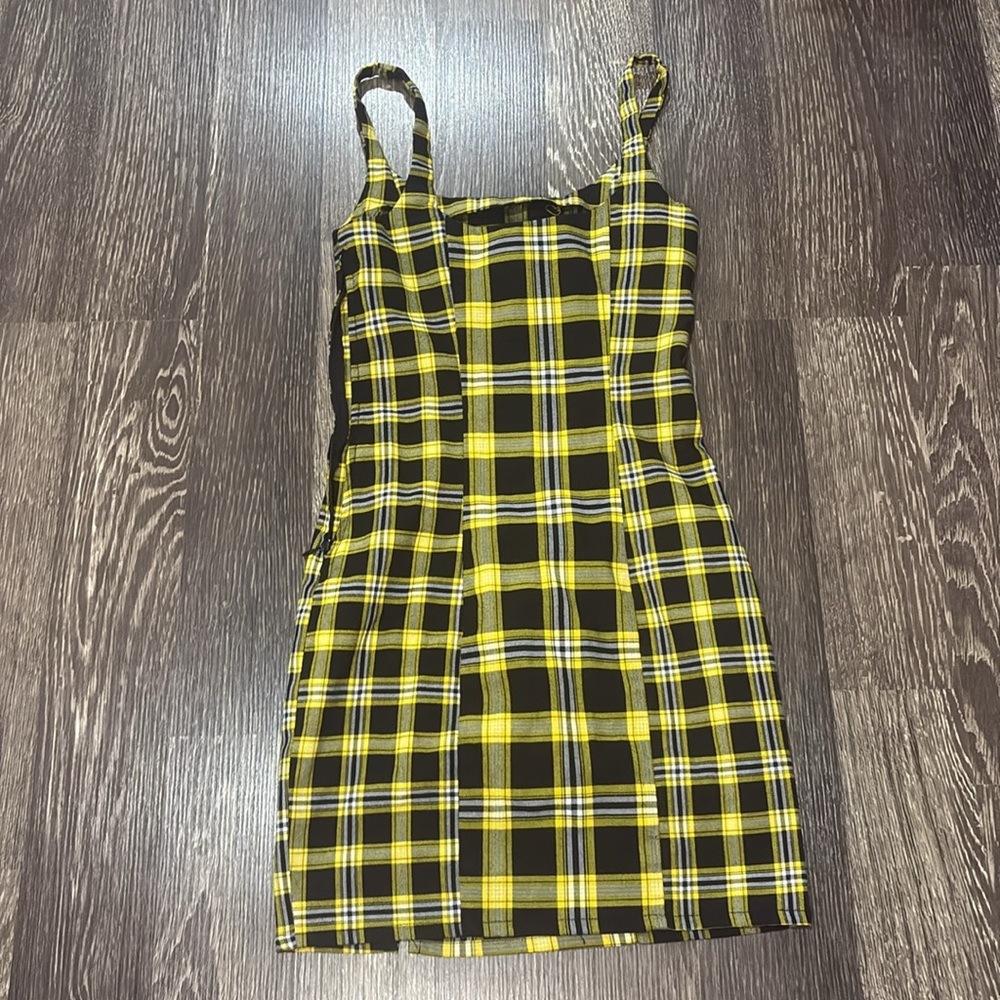H&M plaid black and yellow mini dress size XS - Picture 2 of 4